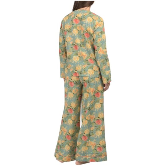 DENISE RAE Cotton Floral Pajama Top And Pants Set - Picture 2 of 3